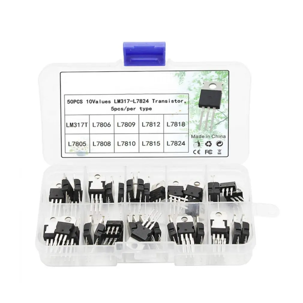 50PCS Voltage Regulator Box Transistor Assortment Kit 10 Value LM317T L7805 L7806 L7808 L7809 L7810 L7812 L7815 L7818 L7824 |