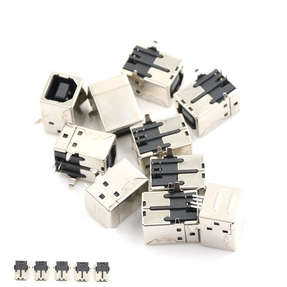 

New USB 2.0 Jack Female Type-B Port 4-Pin Right Angle PCB DIP Jack Socket Electronic Parts 10Pcs/set
