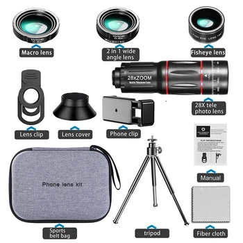 

4 In 1 28x Zoom Telephoto Lens With Phone Holder And Tripod Mobile Phone Camera Lens 28x Monocular Telescope Wide-angle Macro
