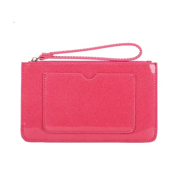 

European and American fashion hand wallet zip coin purse 2020 new ladies long wallet PU patent leather solid color wallet