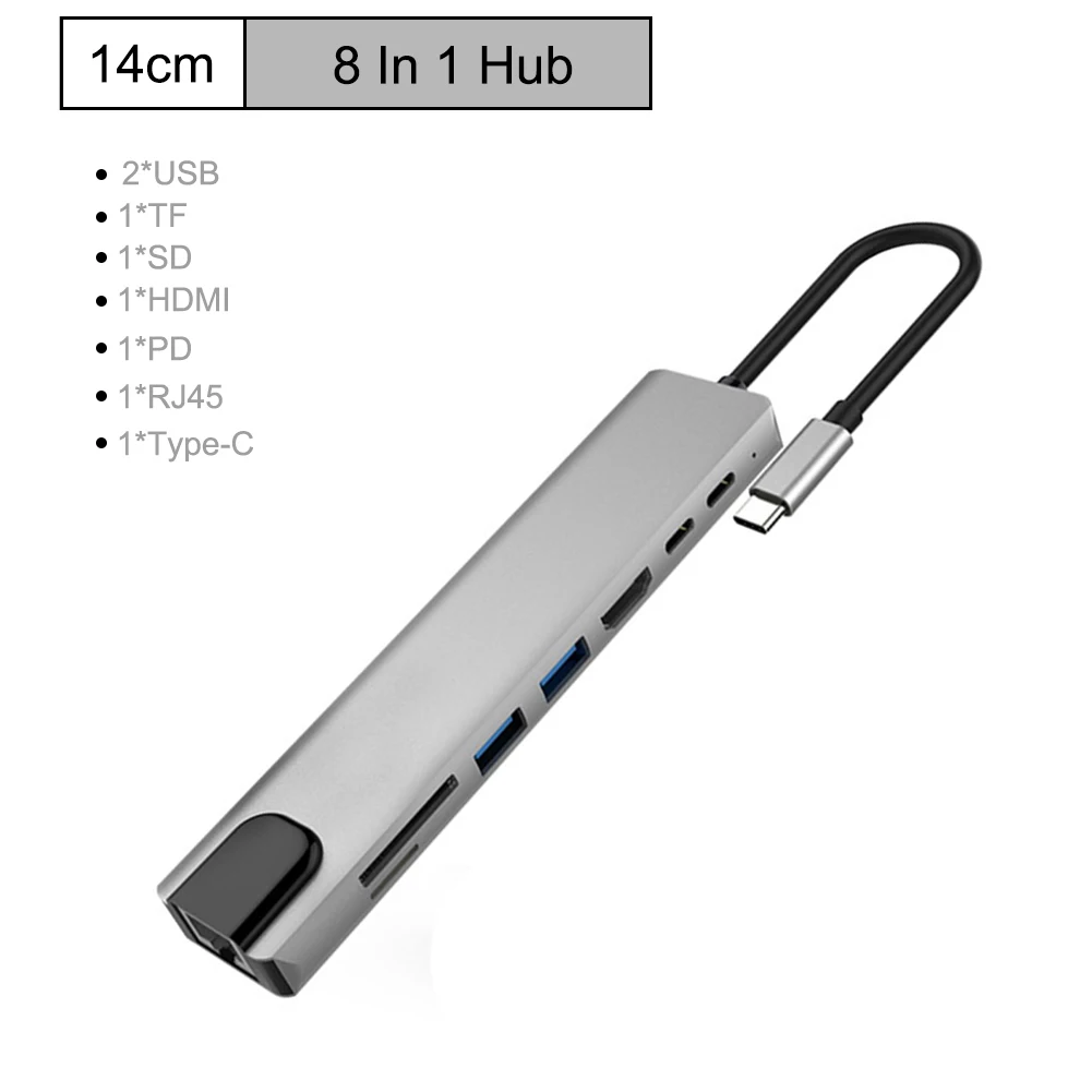 USB C концентратор 9 в 1 type C адаптер концентратор для Ethernet HDMI концентратор данных/PD Зарядка 3 USB 3,0 SD/TF кард-ридер/3,5 мм аудио - Цвет: 8 in 1 USB C Hub
