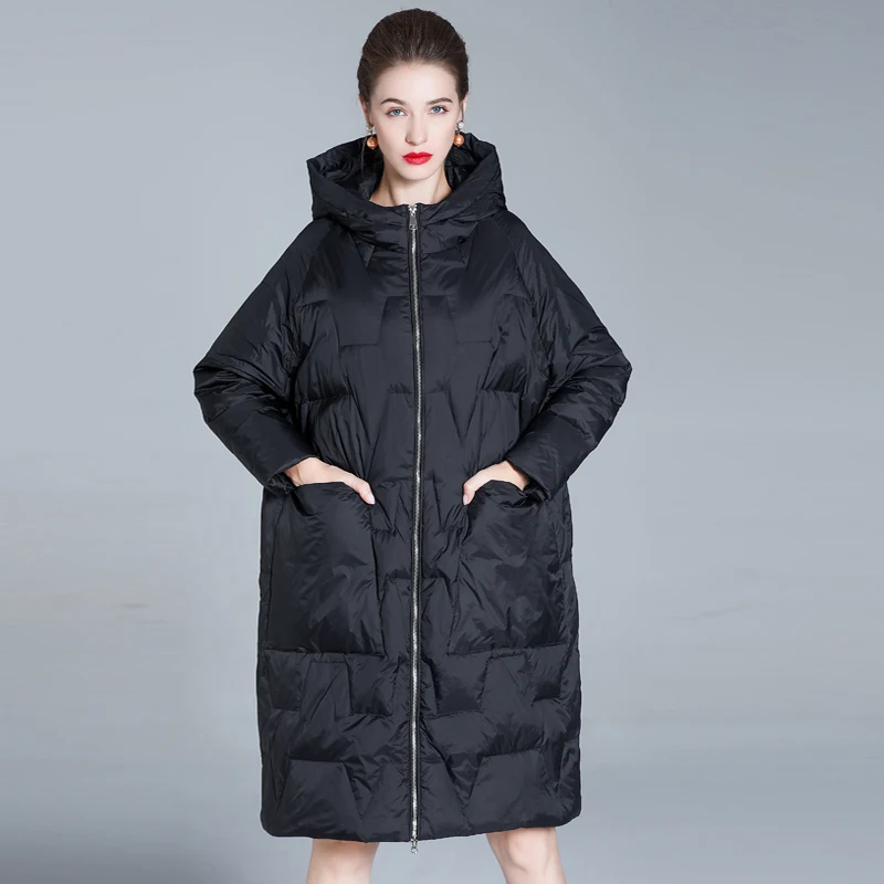 black puffer  2021 Winter Lightweight Down Jacket Women Oversized Thick Warm Batwing Long Coat Female Loose Doudoune Ultra Light Down Parkas maxi puffer coat womens Coats & Jackets