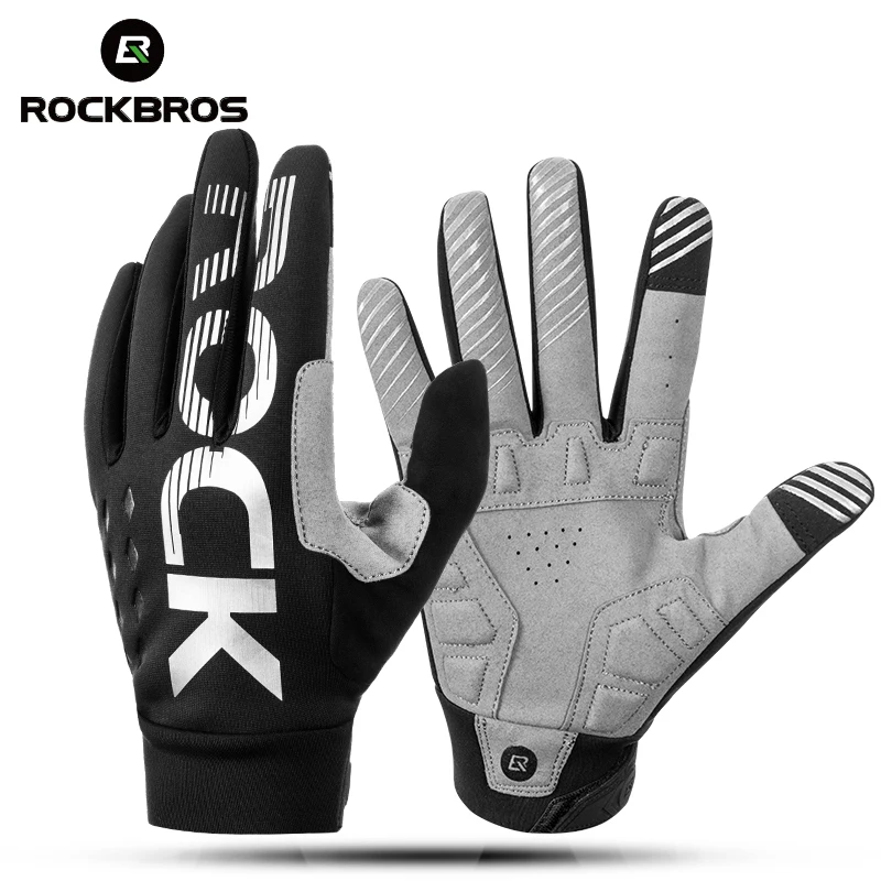 ROCKBROS Cycling Full Finger Fleece Gloves Warm Reflective Touch Screen Gloves