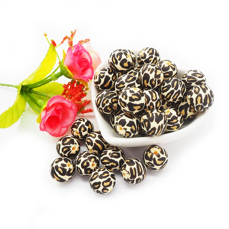 

Chenkai 100PCS 15MM Silicone Leopard print Beads Baby Round Shaped Beads Teething BPA Free DIY Sensory Chewing Toy Accessories