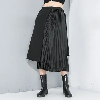 

Korea spring new korean fashion pleated Split Joint Irregular Half-body Skirt Personality Black bottoms for women 2020 YH782
