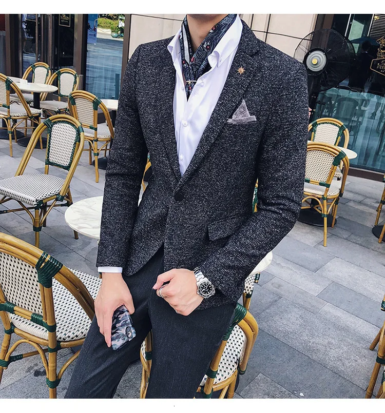 Мужской твидовый Блейзер Осень зима блейзер masculino slim fit повседневные мужские спортивные пиджаки hombre invierno ho Мужской Блейзер черный синий коричневый