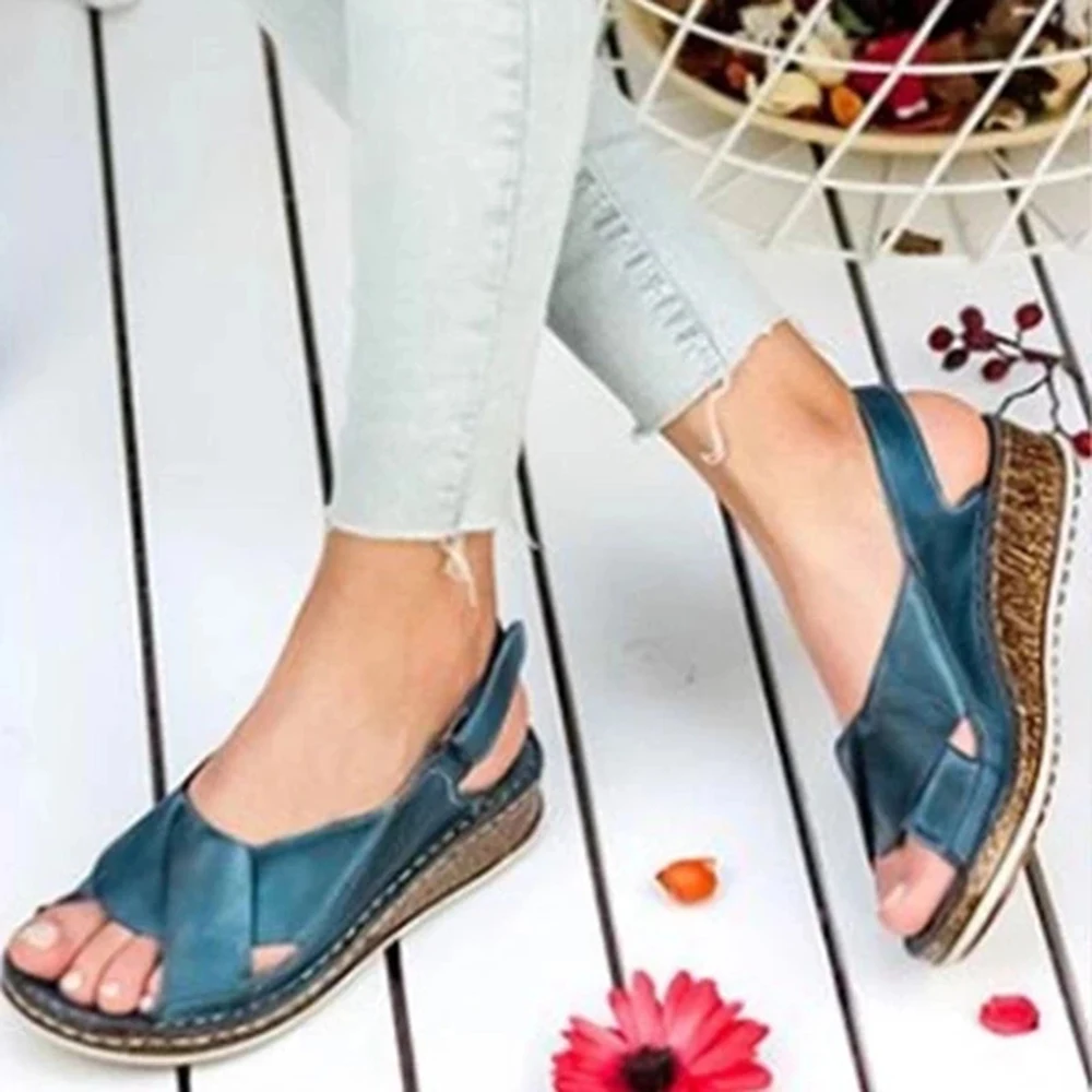 

HEFLASHOR Women Sandals Summer 2020 Female Shoes Woman Peep-toe Wedges Comfortable Sandals Slip-on Flat Sandals Female Sandalias