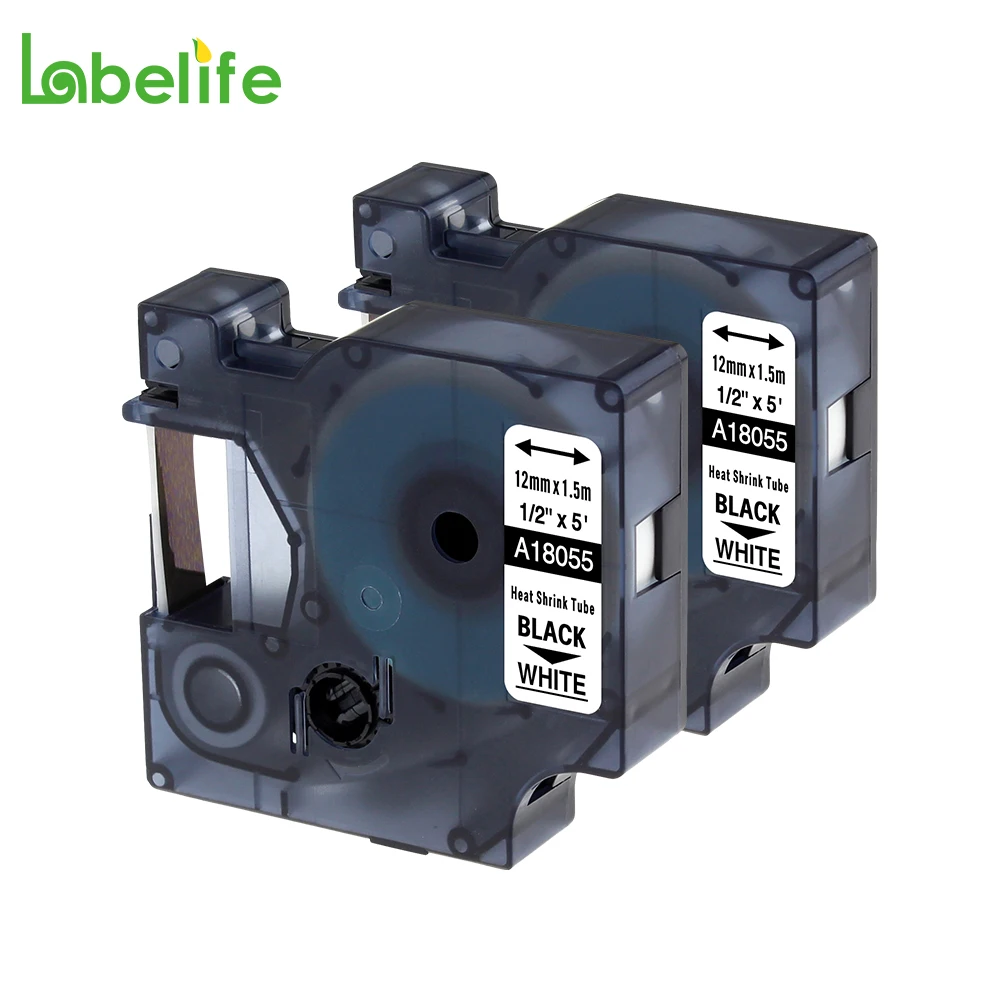열 수축 튜브 테이프, 영구 폴리에스테르 라벨, 블랙 온 화이트, 6mm, 40 개, 12mm (5.5m)