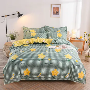

Bedding Set Pure Cotton A/B Double-sided Flower Pattern Simplicity Bed sheet Quilt Cover Pillowcase 4Pcs/Set Home