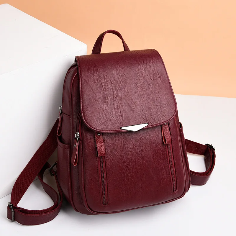 

Fashion Backpack Women's 2019 New Style Summer Versatile Schoolbag Outdoor Waterproof Travel Anti-Theft Soft Leather Backpack