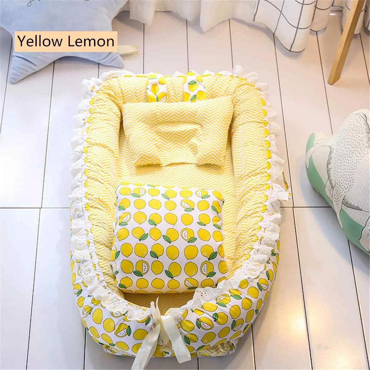 lemon Хлопковая спальная кроватка, детская спальная кровать, подушка для сна для мальчиков и девочек, дышащая детская спальная кровать для новорожденных, портативный съемный матрас - Цвет: lemon