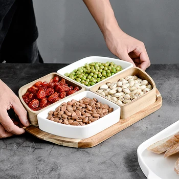 

Creative Wooden Candy Snacks Nuts Seeds Dry Fruits Wooden Plates Dishes Bowl Breakfast Tray Home Kitchen Supplies