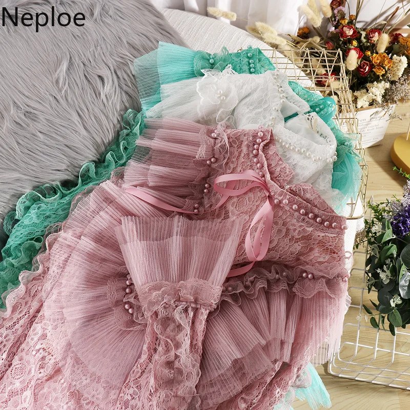 Neploe 2020 новинка Кружевная блуза с бусинами и сеткой в стиле пэчворк Женская
