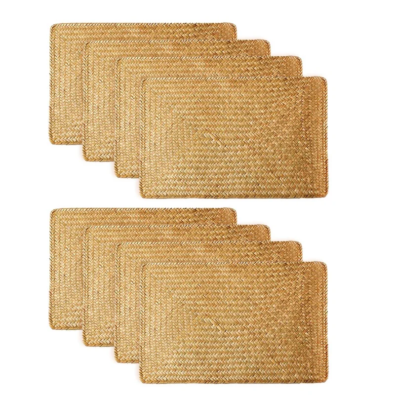 Pack of 8 Natural Seagrass Place Mat 17.7 x 11.8inch Hand-Woven Rectangular Placemats Home Holiday Table Decoration | Дом и сад