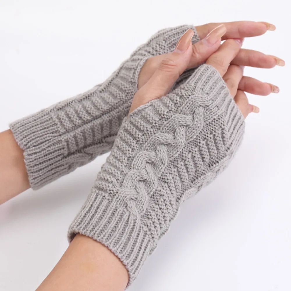 Woman Ladies Fingerless Gloves Winter Warm Soft Knitted Mittens ST017 -  AliExpress