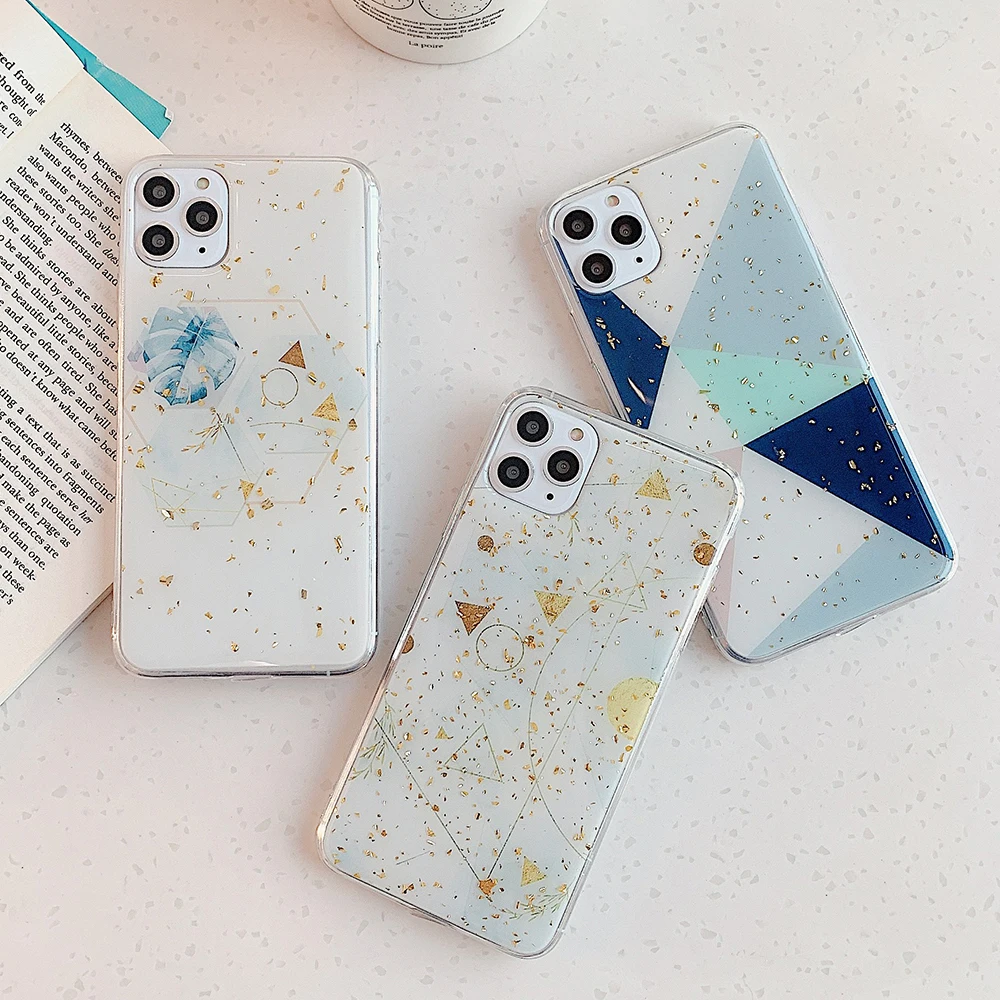 Золотой геометрический чехол для iPhone 12 Mini 11 Pro Max XR X XS 7 8 Plus Мягкий эпоксидный