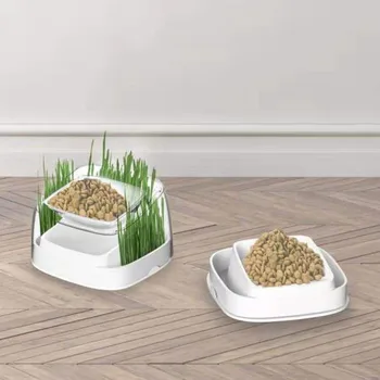 

2 In 1 Pet Cat Food Bowl Cat Grass Planting Bowl Cat Food Cat Grass Integrated Bowl To Protect The Cervical Spine Pet Cat Bowls