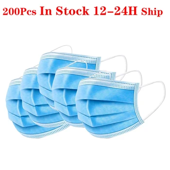 

200pcs Face Mask Disposable 3 Ply Mouth Mask Filter Non-wove Safe Breathable Anti pollution dust Protective Masks