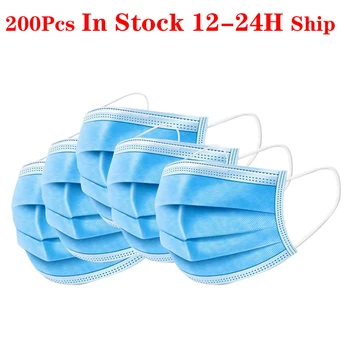 

Masks Meltblown Cloth Earloop Anti dust Disposable 200pc maska 3 Layers Non Woven Protection Soft Mouth Face Mask For Adult
