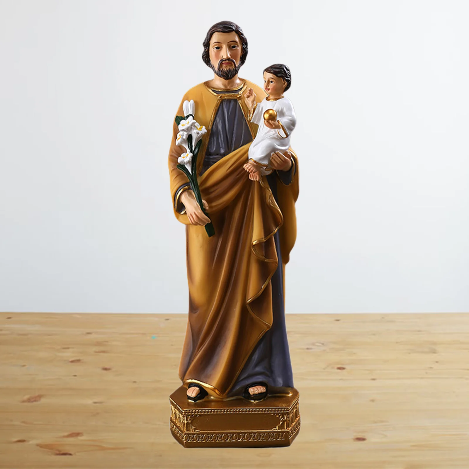 Catholic Church Tabletop Decoration Resin St.Joseph with Child Jesus Figure Colored Religious Statue Gift Decor