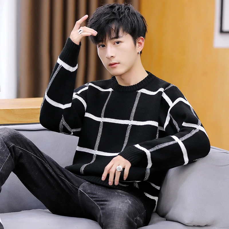 Plaid Sweater Men's Slim Warm Fashion Contrast Color Casual Knit Sweater Man Streetwear Wild Long-sleeved Pullover Men Clothes Plaid Sweater Men's Slim Warm Fashion Contrast Color Casual Knit Sweater Man Streetwear Wild Long-sleeved Pullover Men Clothes