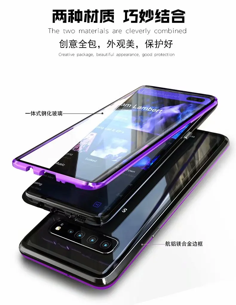Чехол для телефона samsung S8, S9, S10, E, 5G, Note 8, 9, 10 Pro Plus, металлический чехол, боковое стекло, 360, защитный, противоударный