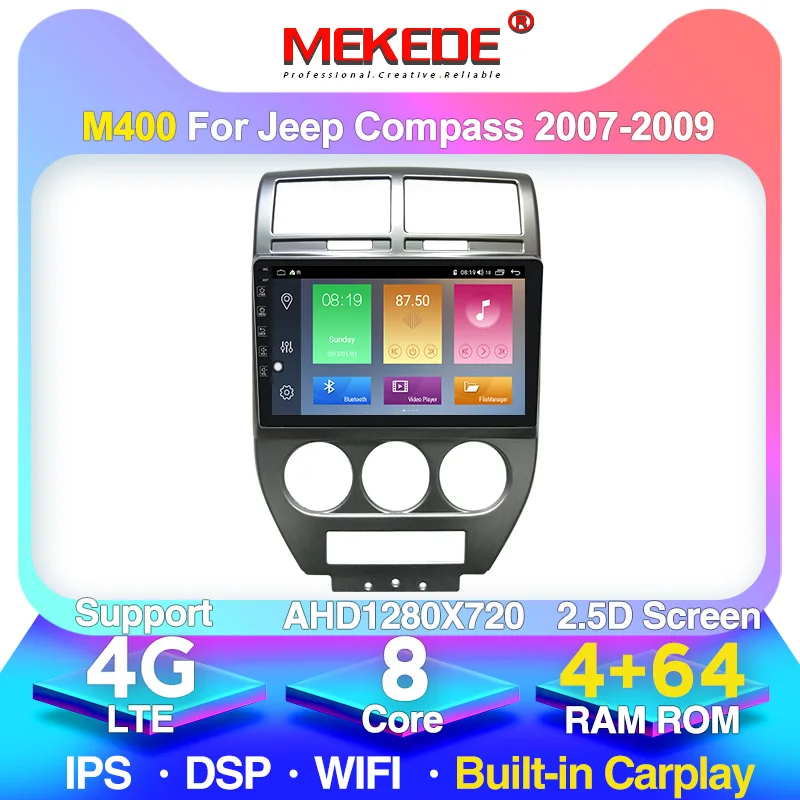 2 din 4G lte Android 4 + 64G автомобильное радио для Jeep compass 2007 2009 мультимедийный стерео
