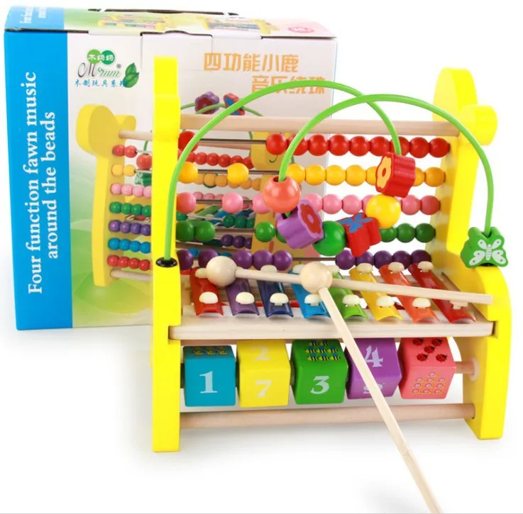 

Multi-functional Wooden Bead Bead-stringing Toy Turning Plate Deer Calculation Frame Children Early Education Abacus Calculation