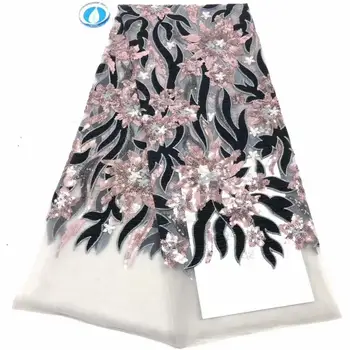 

Factory offers Nigerian sequins lace Embroidery Fabric 2019latest African tulle Lace Fabric for wedding Long Dresses