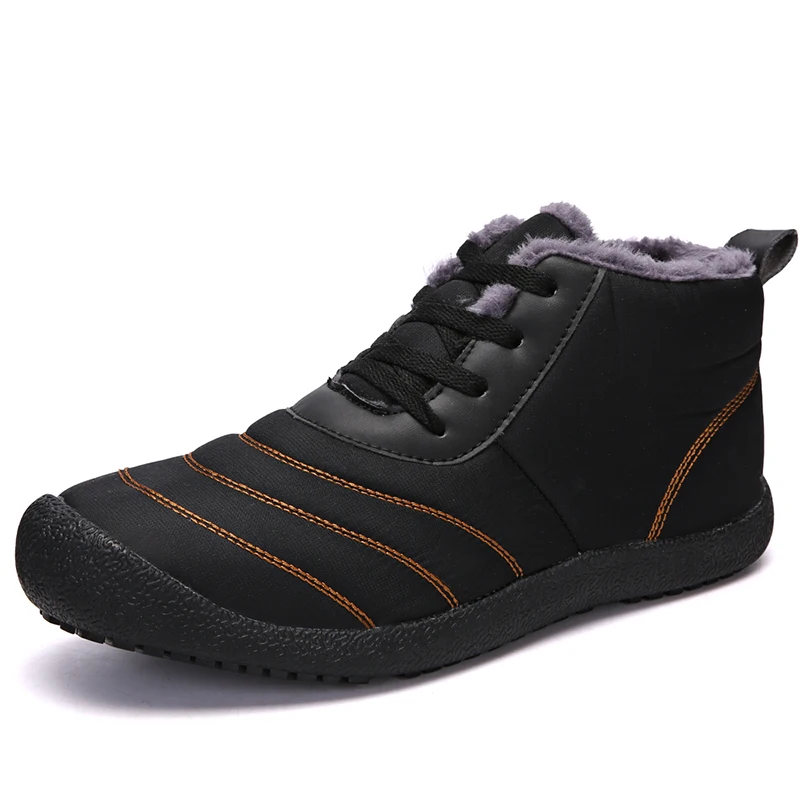 Мужские зимние модные кроссовки в Корейском стиле; универсальная хлопковая обувь для взрослых; теплая хлопковая обувь; нескользящие ботинки с теплоизоляцией - Цвет: Black