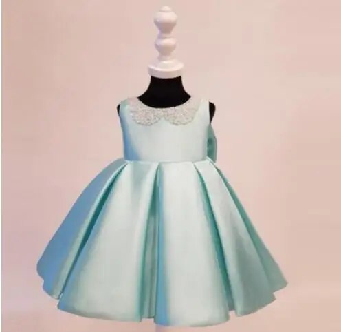 Детское платье для первого дня рождения; вечерние платья принцессы для девочек; Детские платья с жемчужным воротником для девочек; платья для девочек-подростков - Цвет: Небесно-голубой