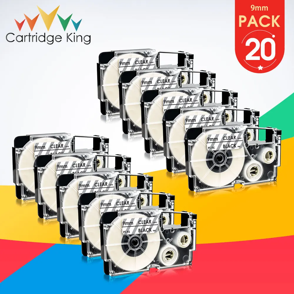 

20PCS for Casio XR-9X Cartridge Label Tape Black on Clear 9mm Label Maker for Casio KL-60 KL-120 KL-70e KL-100e KL-100 KL-200