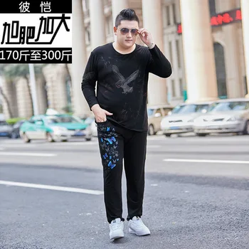 

Bikai Autumn Men Plus Fat Increase Code Youth Leisure Suit Extra Large Code Printing Long Sleeve T Shirt Trousers Suit