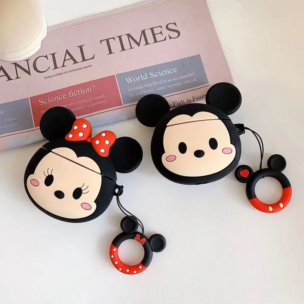 

Cute Cartoon Minnie Mickey Mouse Wite Anti-lost Lanyard Earphone Case for Apple Airpods 1 2 Silicone Protection Headphone Cover