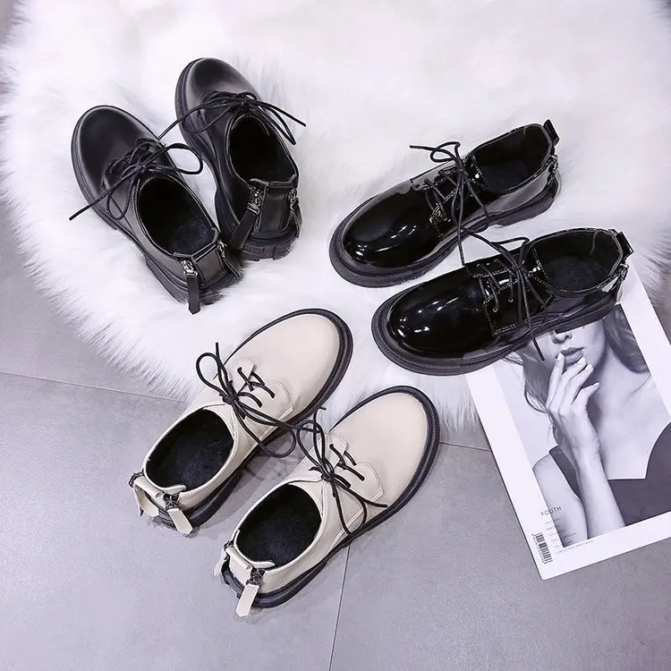 

Shoes Woman Flats Round Toe 2019 Fashion Women's All-Match Casual Female Sneakers Dress Summer Modis New Small Lace-Up PU