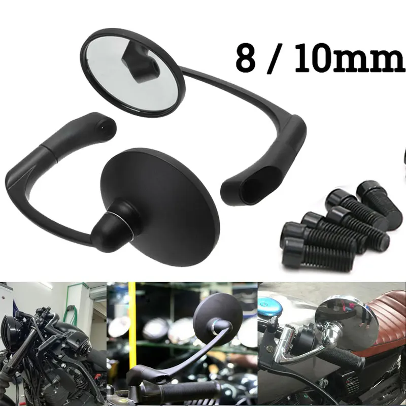 Nuoxintr Black 8mm 10mm 1 Pair Motorcycle Mirrors Side Rearview Mirror Aluminum Motorcycle Mirror for Universal Harley Davidson