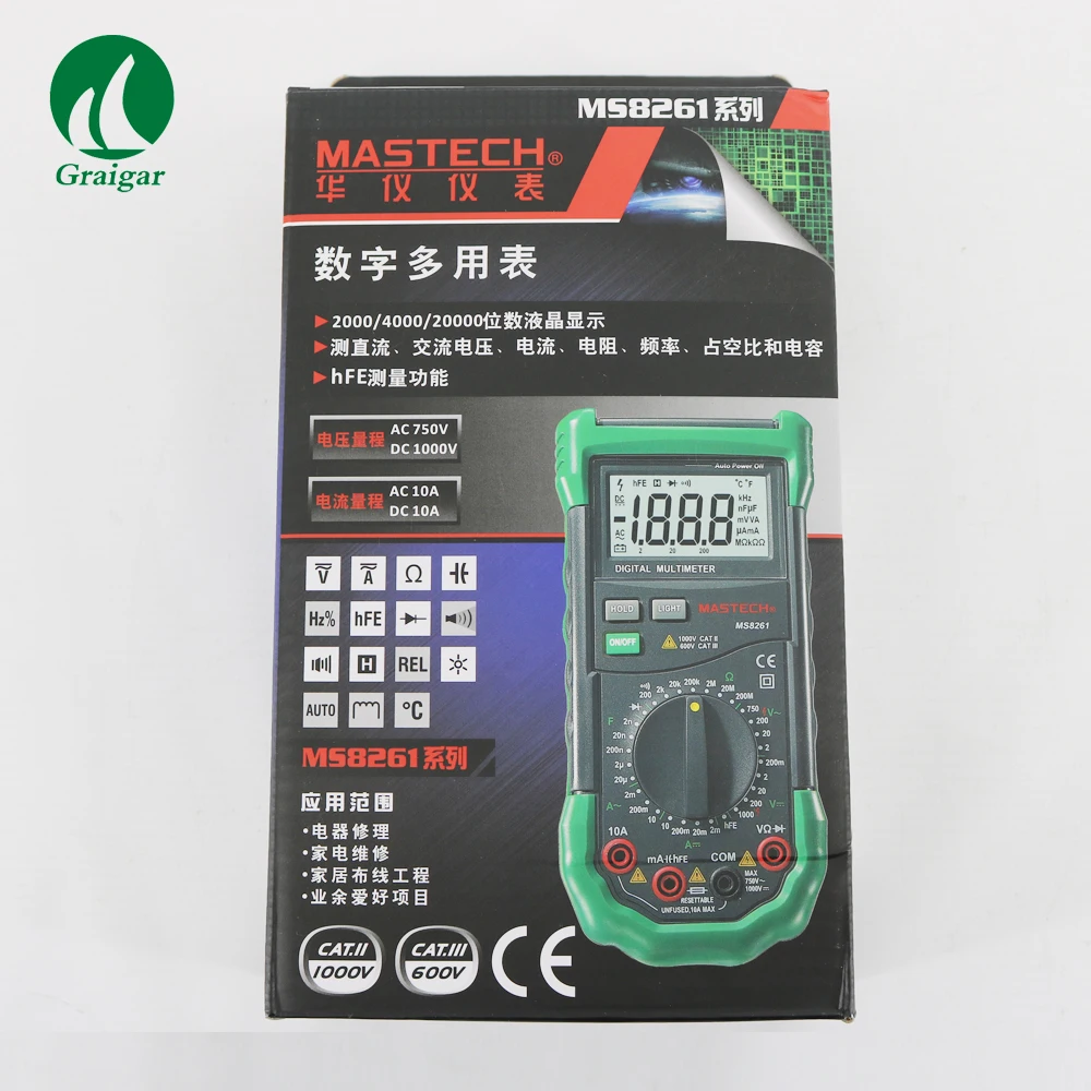 MASTECH MS8265 Профессиональный цифровой мультиметр для тестирования переменного/постоянного напряжения тока