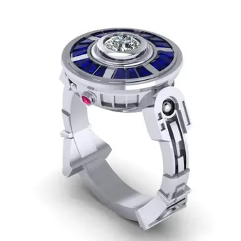 

NPDKS New Luxury Exquisite Star Wars Robot UFO Shape Geometric Jewelry Ladies Engagement Wedding Valentine's Day Gift Ring