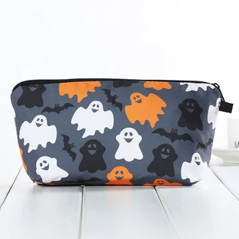 

Zipper Makeup 3D Printing Colorful Cosmetic Bag Fashion Toiletry Storage Organizer Ghost Skull Large Capacity Halloween Pumpkin
