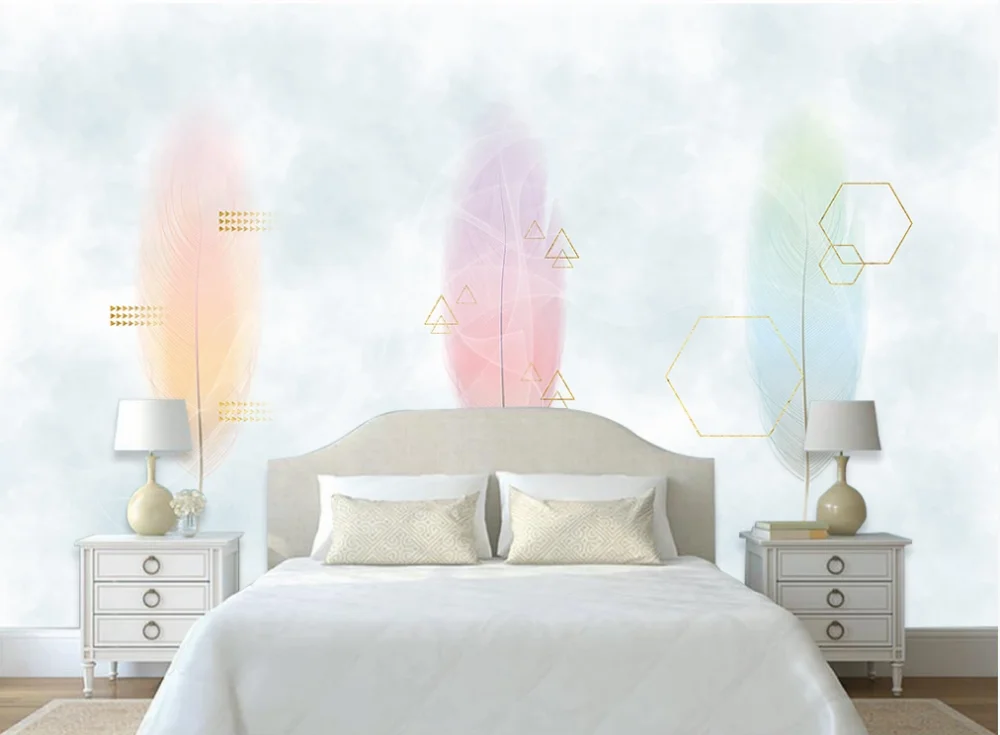

Modern simple small fresh feather background wall-professional custom wallpaper