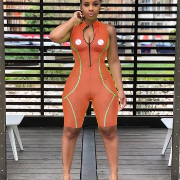 

Sexy V-neck Sleeveless Sports Rompers Women Summer Solid Zipper Casual Jumpsuits Bodycon High Waist Overalls
