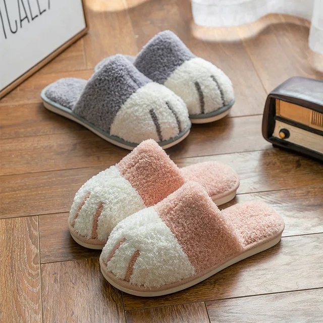 Pantoufles d hiver en coton pour maison chaussures chaudes en fourrure confortables et mignonnes chat de