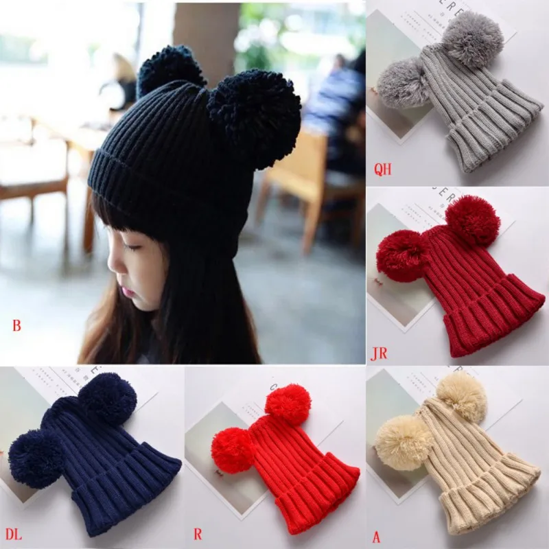 

6Newborn Boys Girls Cute Autumn Winter Warm Children Kids Baby Ball Design Hats Knitted Wool Hemming Caps