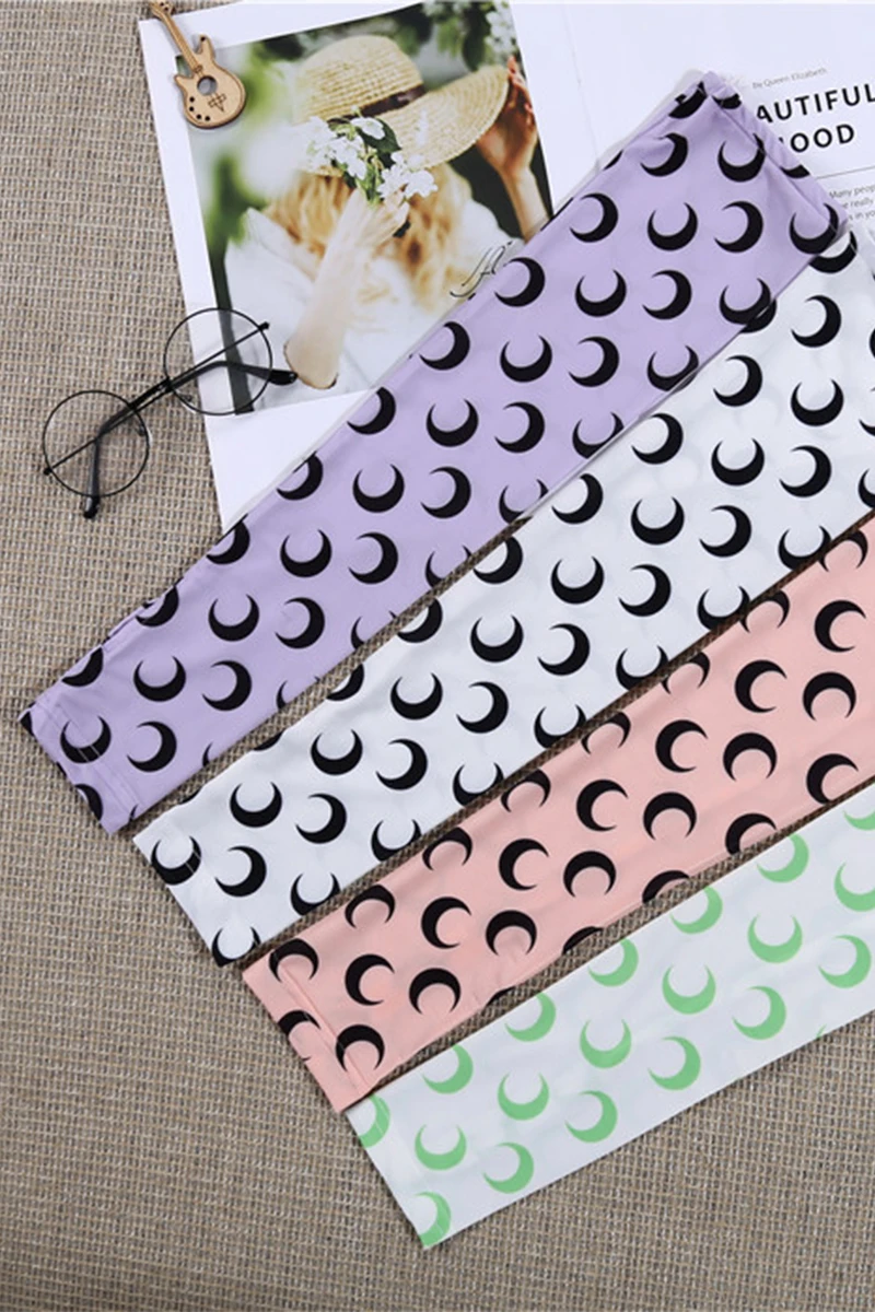 Sunscreen Arm Warmer Fingerless Long Gloves Cotton Cute Kawaii Moon Graphic Print Skinny 90s Sleeve Women Summer Sun Protection