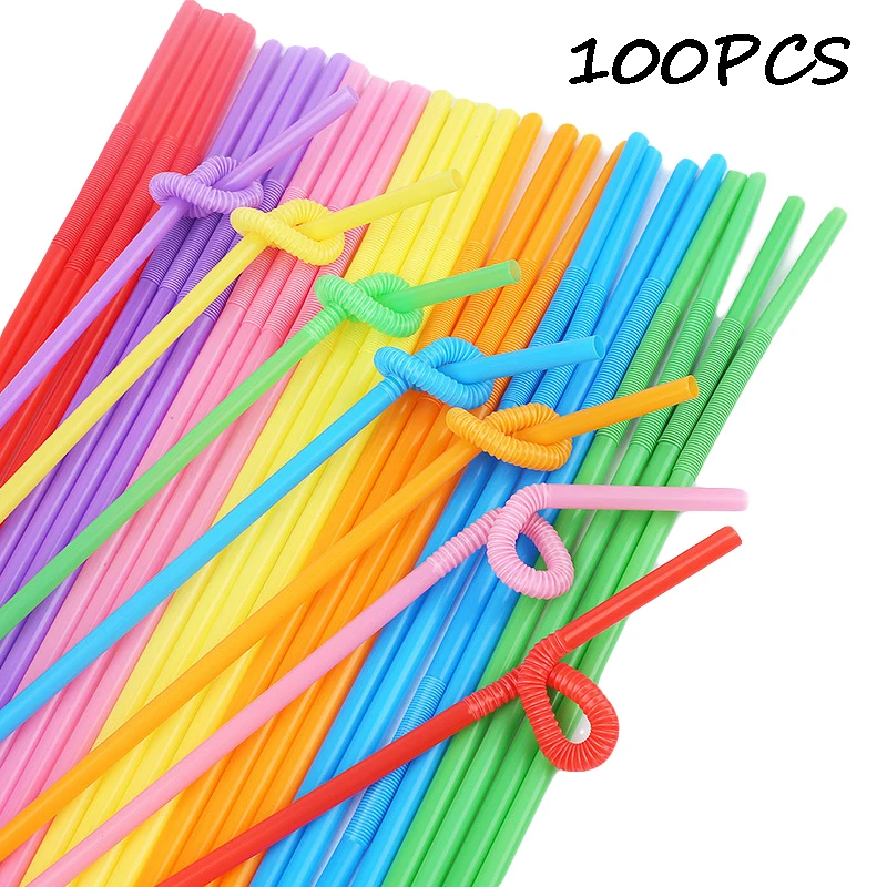 100pcs Multicolor Straws Extra Long Plastic Drinking Straws Nontoxic