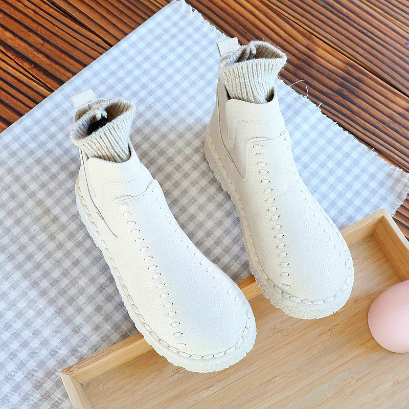 

Autumn and winter new Mori girl handmade women's boots wool mouth soft bottom versatile flat shoes short tube warm women's boots