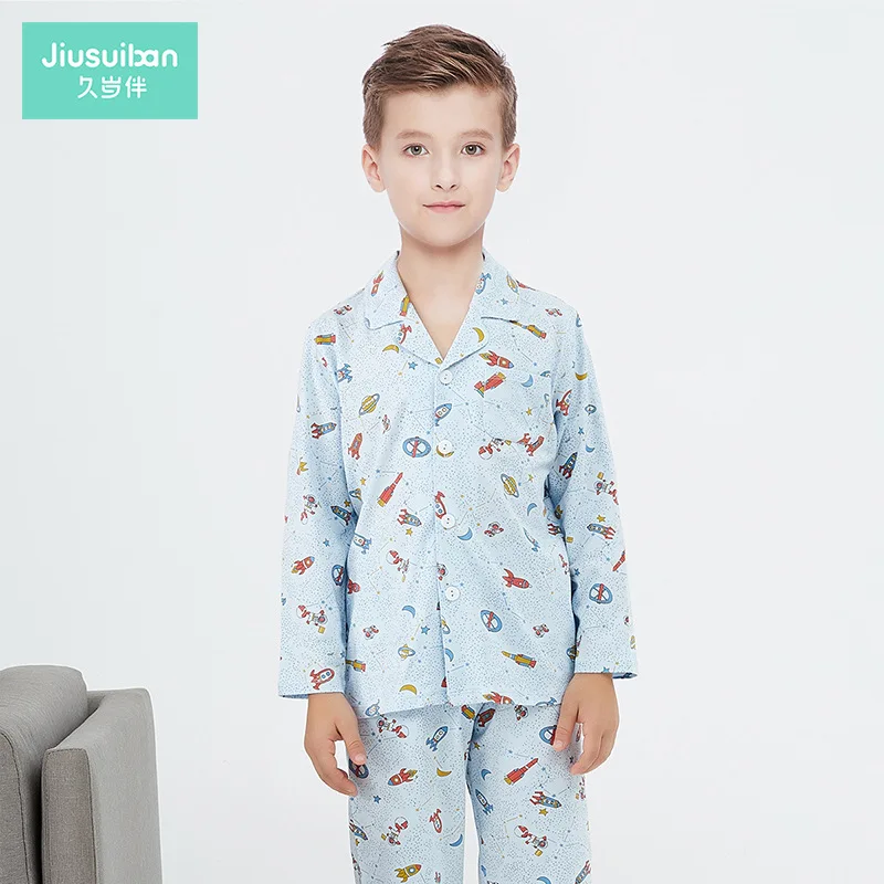 

Set Pajamas Men's Spring And Autumn Modal Cotton Middle And Large Children Long Sleeve Child Household Cardigan B Class Thin