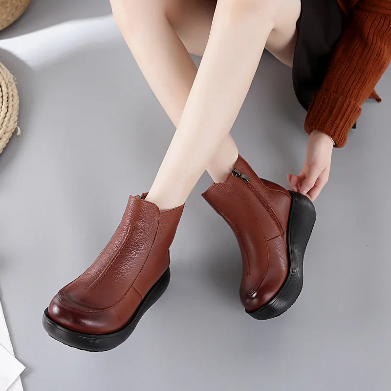 

Origional 2019 New Style Ethnic-Style Retro Thick Bottomed Platform Soft-Sole Side Zipper Short Boots round-Toe Soft-Sole WOMEN'