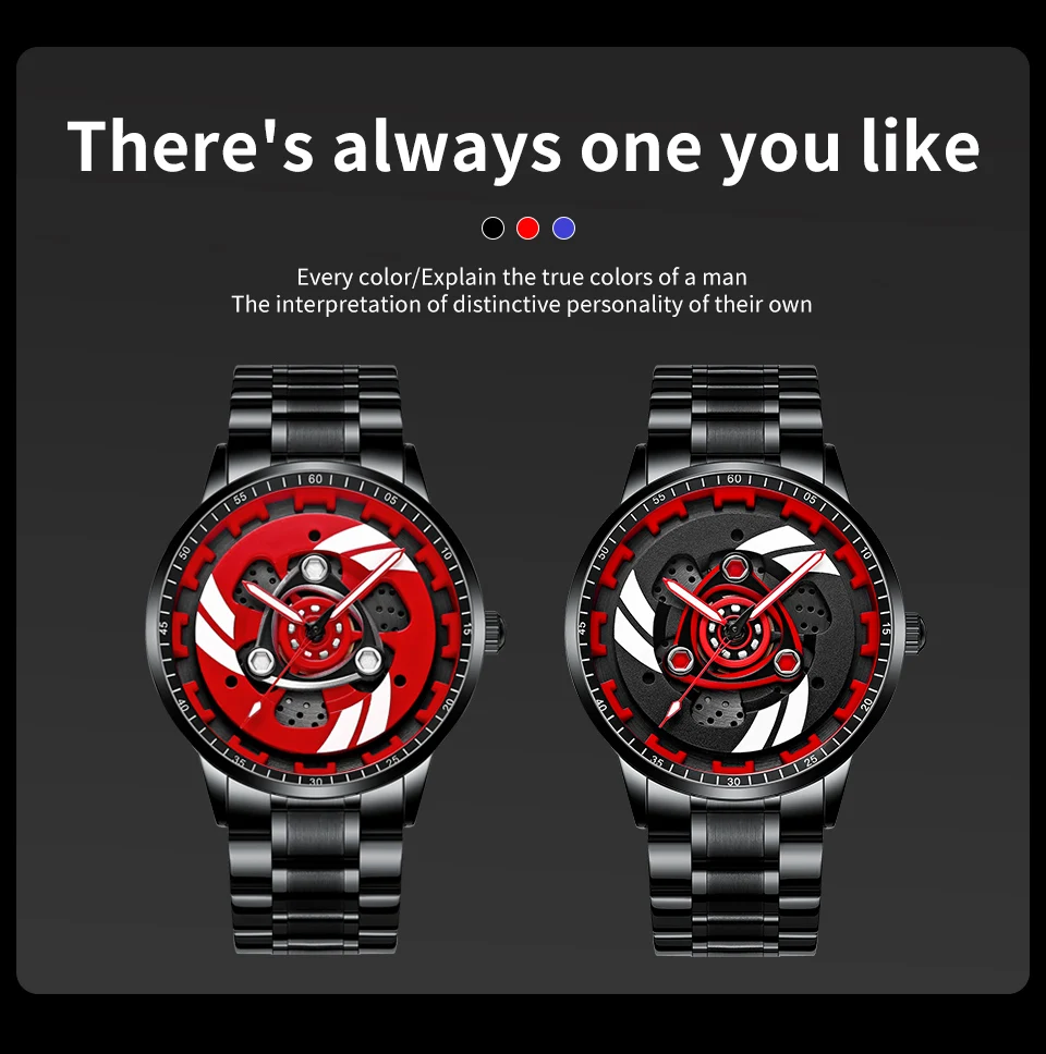 Original 3D Men's Watches Waterproof Motorcycle Rim Watch Quartz Men's Sports Watches For Men Clock Mens Spinning Watches Sneakatelier