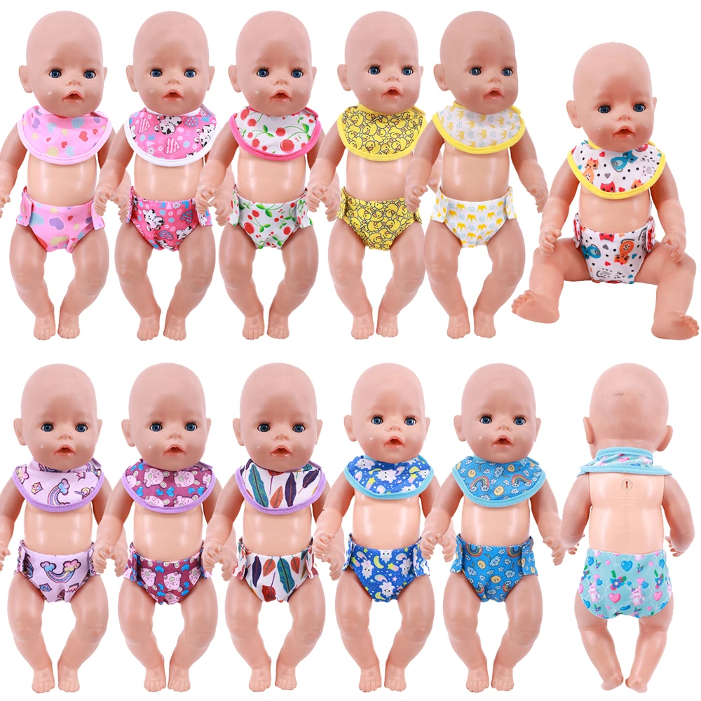 Doll Diapers Cute Underwear 2Pcs/Set Panties+Bibs For 18 Inch American Doll Girls Gift &43cm Reborn Baby Toy,Doll Clothes 2pcs lot diapers bibs doll clothes accessories for 43cm baby new born and 18inch american doll generation girl s holiday gifts